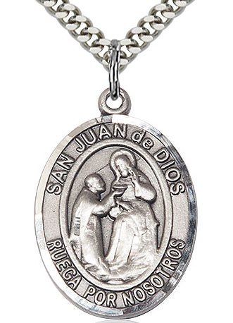 San Juan de Dios Spanish Medal in Fine Pewter, 1", Your Choice of Chain # 17608