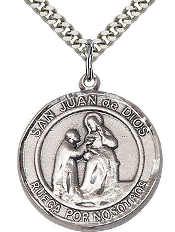 San Juan de Dios Spanish Medal in Fine Pewter, 1" round, Your Choice of Chain # 17610