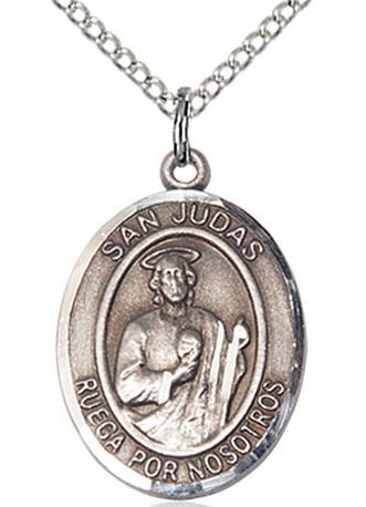 San Judas Spanish Medal in Fine Pewter, 3/4", Your Choice of Chain # 17611