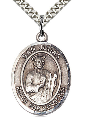 San Judas Spanish Medal in Fine Pewter, 1", Your Choice of Chain # 17612
