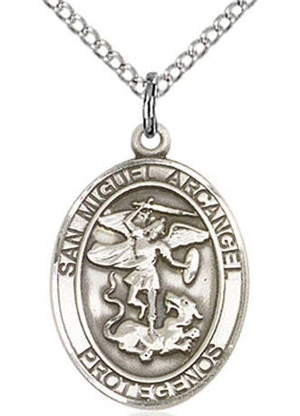 San Miguel Arcangel Spanish Medal in Fine Pewter, 3/4", Your Choice of Chain # 17613