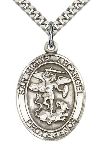 San Miguel Arcangel Spanish Medal in Fine Pewter, 1", Your Choice of Chain # 17614