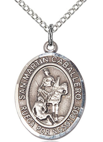 San Martin Caballero Spanish Medal in Fine Pewter, 3/4", Your Choice of Chain # 17616