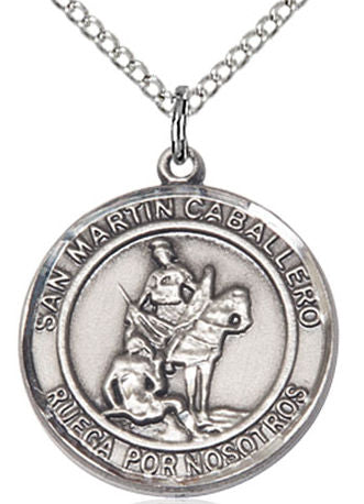 San Martin Caballero Spanish Medal in Fine Pewter, 3/4" round, Your Choice of Chain # 17618
