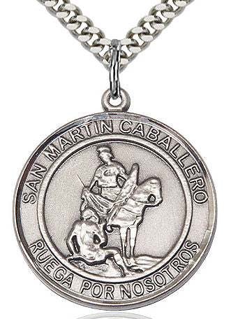 San Martin Caballero Spanish Medal in Fine Pewter, 1" round, Your Choice of Chain #17619