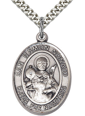 San Ramon Nonato Spanish Medal in Fine Pewter, 1", Your Choice of Chain # 17624