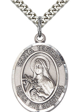 Santa Teresita Spanish Medal in Fine Pewter, 1", Your Choice of Chain # 17628