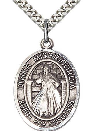 Divina Misericordia Spanish Medal in Fine Pewter, 1", Your Choice of Chain # 17636