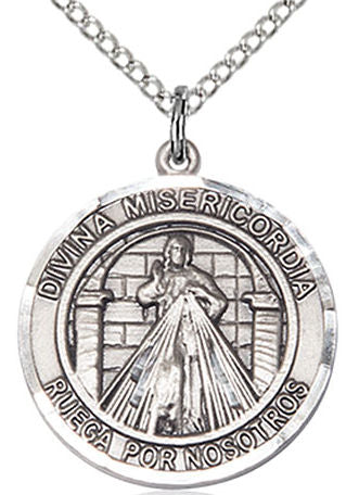 Divina Misericordia Spanish Medal in Fine Pewter, 3/4" round, Your Choice of Chain # 17637