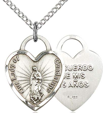 Quinceanera / OL Guadalupe Medal, Fine Pewter, 5/8", Your Choice of Chain, # 17681