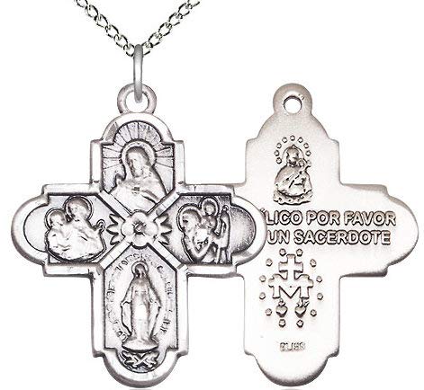 4-Way Spanish Medal, Fine Pewter, 15/16", Your Choice of Chain, # 17685