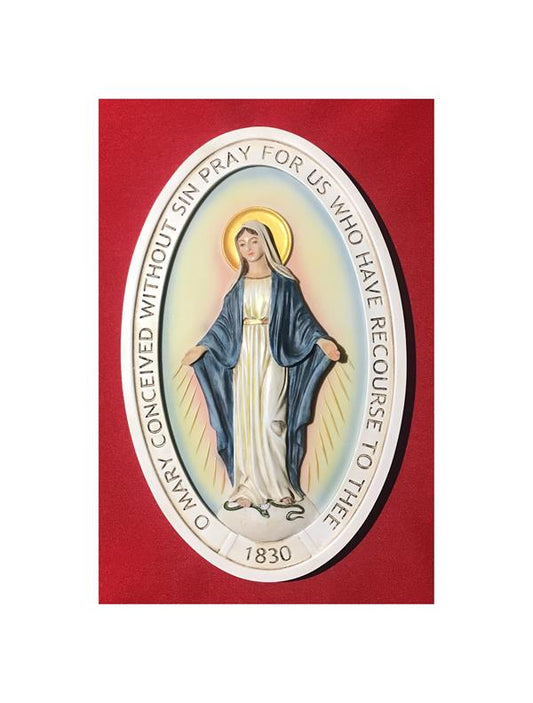 8" Miraculous Medal Plaque, Full Color Veronese Resin, # 17691|