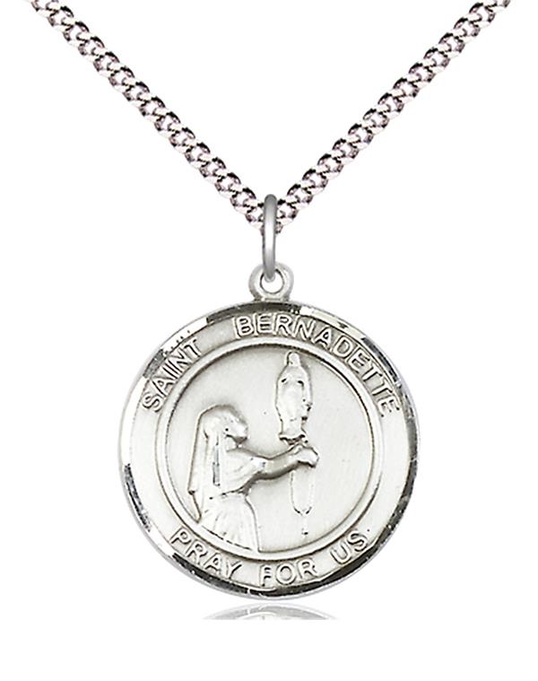 St. Bernadette Medal in Fine Pewter, 3/4" round, Your Choice of Chain # 17702