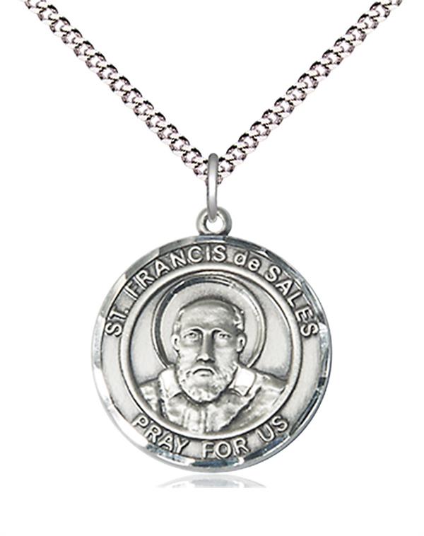 St. Francis de Sales Medal in Fine Pewter, 3/4" round, Your Choice of Chain # 17707