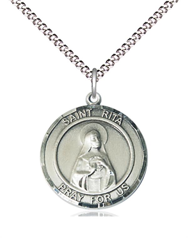 St. Rita of Cascia Medal in Fine Pewter, 3/4" round, Your Choice of Chain # 17714