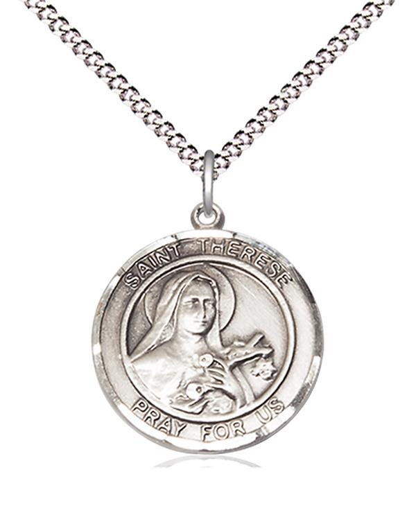 St. Therese of Lisieux Medal in Fine Pewter, 3/4" round, Your Choice of Chain # 17716