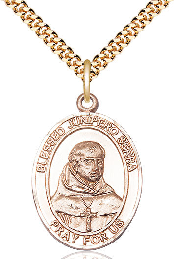 St. Junipero Serra Medal in Solid 14kt Gold, 1", Your Choice of Chain # 17726