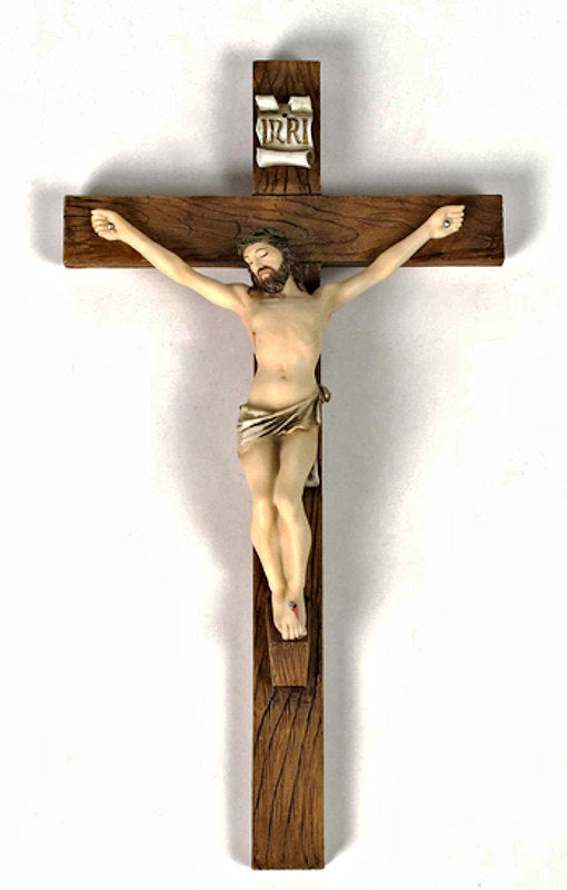 Beautiful 10" Crucifix, Full Color Veronese Resin, 17754