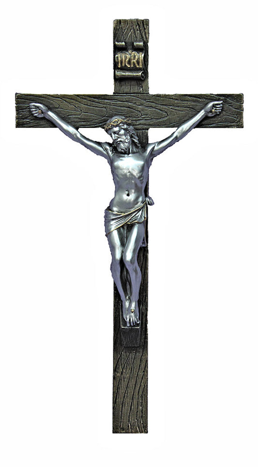 10" Crucifix, Pewter Finish Resin Figure on Bronze Resin Cross, 17755