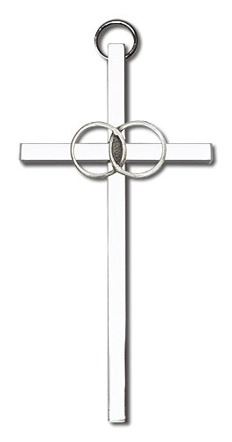 4" Wedding Cross, Silver-Tone Rings on Nickel Plated Cross, # 1779