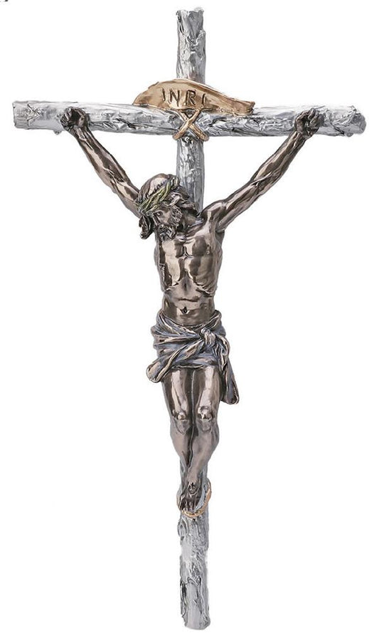 16" Crucifix, Bronze Finish Resin Figure on Pewter Finish Cross, # 17887