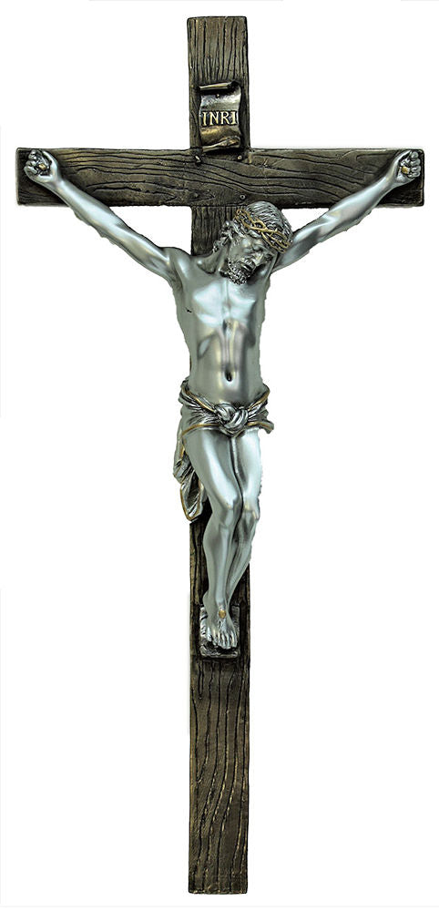 13" Pewter Finish Resin Christ on Bronze Finished Resin Crucifix, # 17888