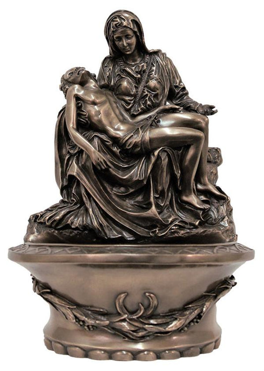 8" Pieta Holy Water Font, Stands or Hangs, Cold Cast Bronze, # 17895