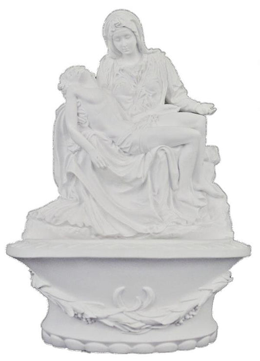8" Pieta Holy Water Font, Stands or Hangs, White Resin, # 17896