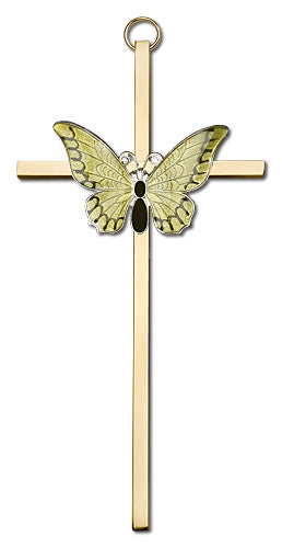 6" Resurrection Yellow Butterfly Cross, Gold-Tone on Gold Tone Cross, # 1797