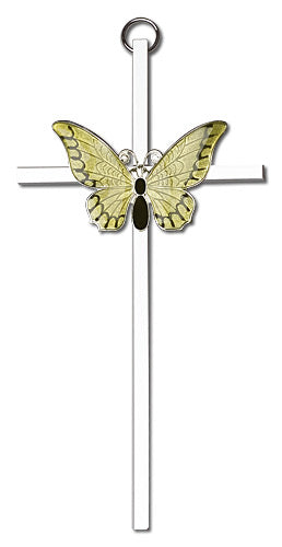 6" Resurrection Yellow Butterfly Cross, Silver-Tone on Silver Tone Cross, # 1798
