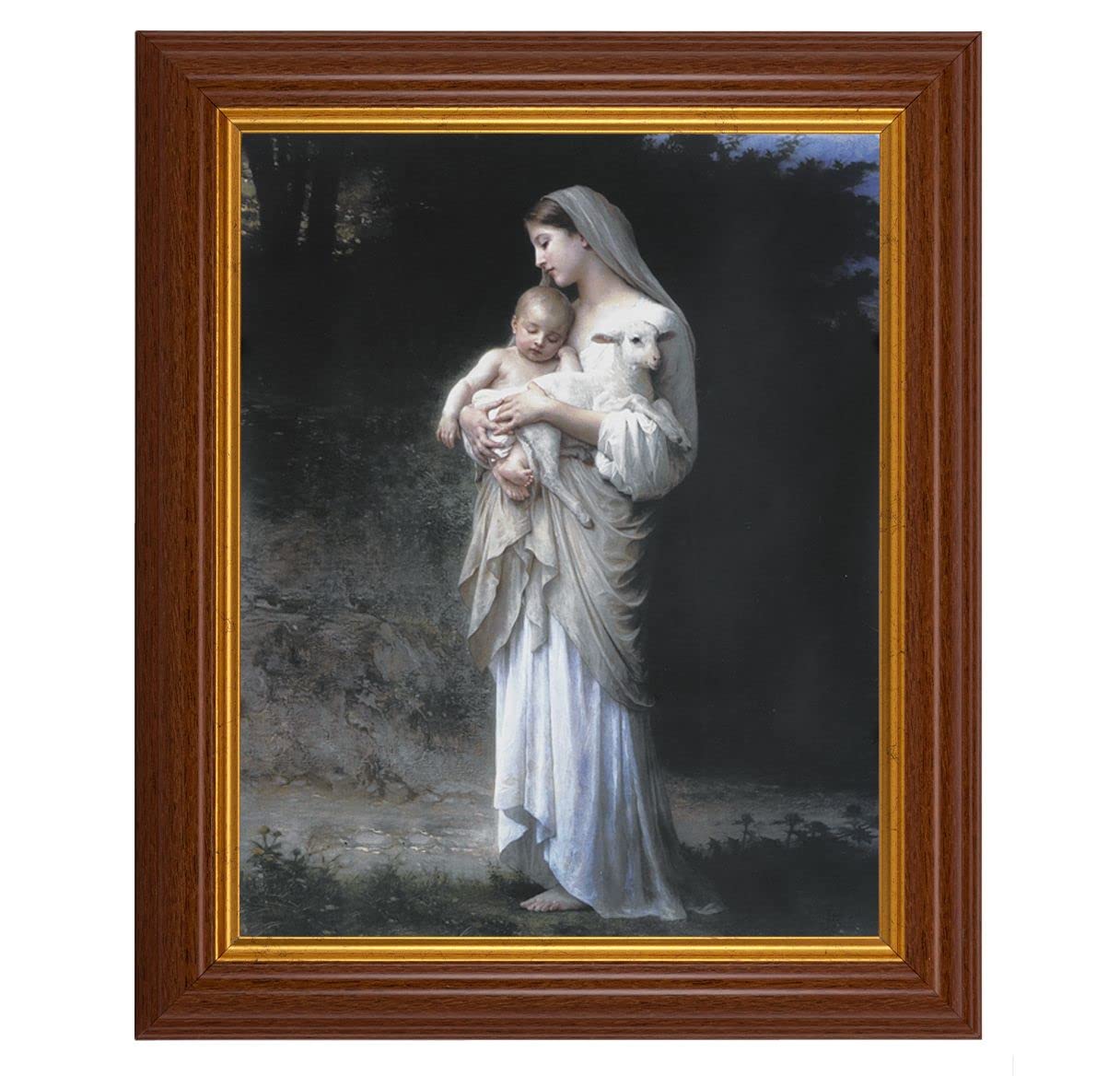 Bouguereau Divine Innocence, 10.5"x12.5" Walnut Finished Fluted Frame, Gold Beaded Lip, Italian Print # 27027