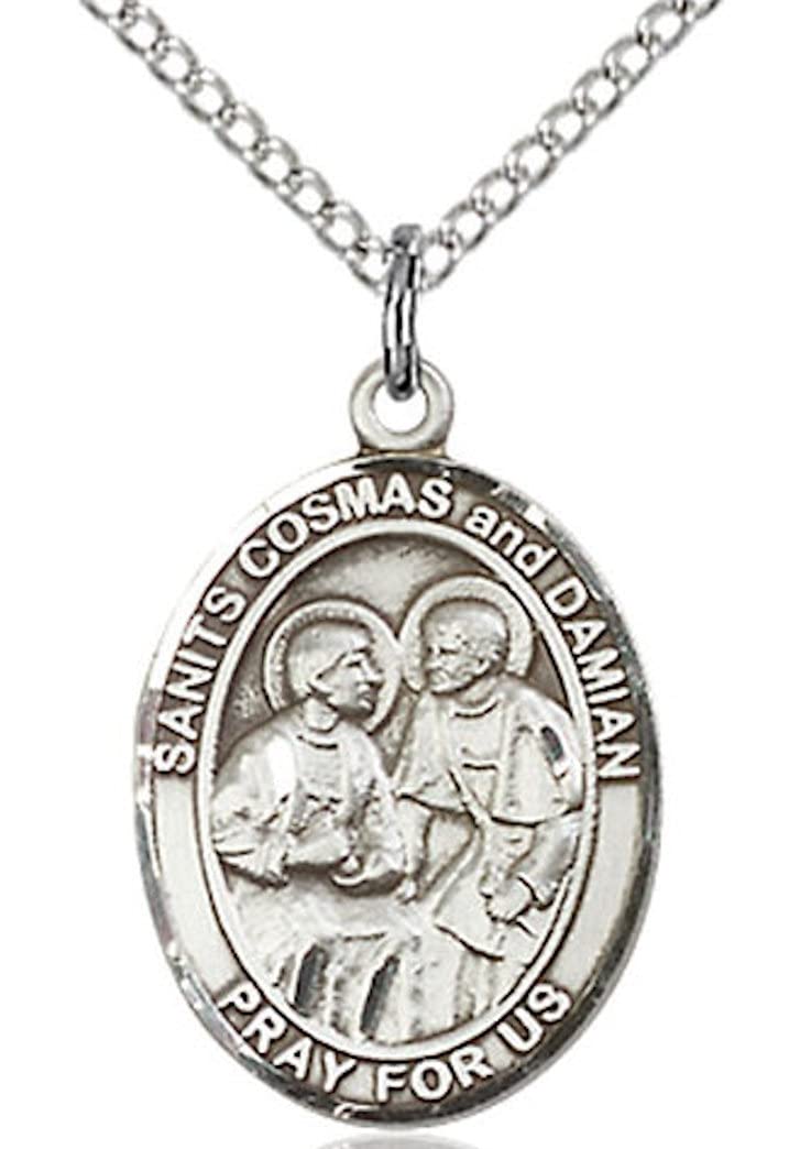 St. Cosmas & Damian Medal in Fine Pewter, 3/4" tall, Your Choice of Chain # 17001