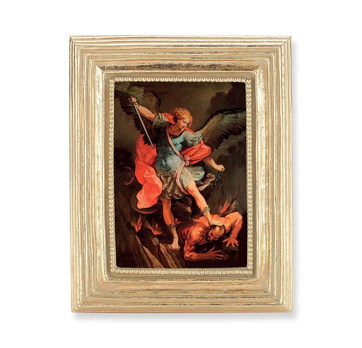St. Michael Picture, Gold Finish 3-7/8"x4-3/4 Frame, Exclusive Gold Stamped Print Under Glass # 28341