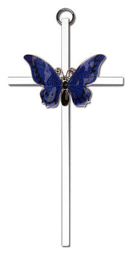 6" Resurrection Blue Butterfly Cross, Silver-Tone on Nickel Plated Cross, # 1803