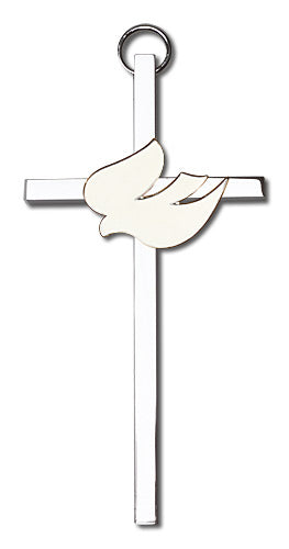 4" White Dove Cross, Gold-Tone on Nickel Plated Cross, # 1814