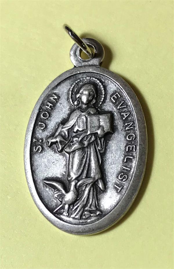 St. John the Evangelist Silver Oxidized Medal, 1" overall, # 18144