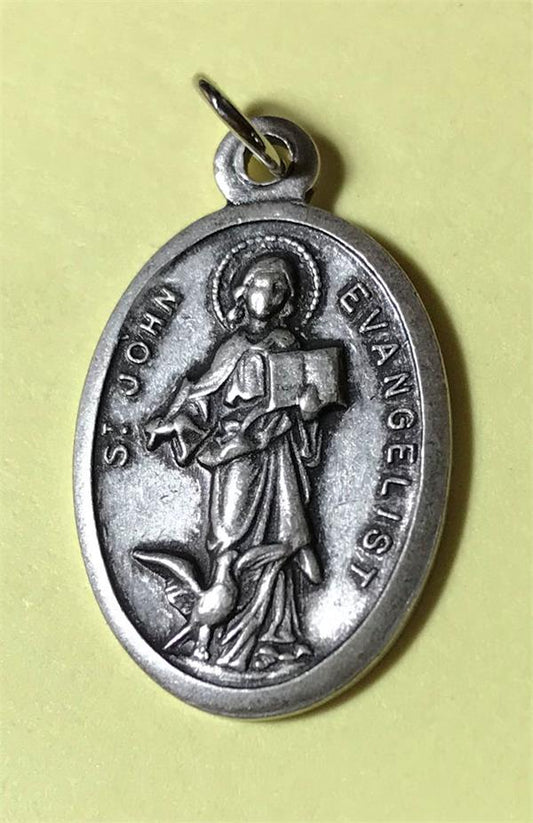 St. John the Evangelist Silver Oxidized Medal, 1" overall, # 18144