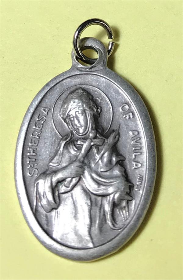 St. Theresa of Avila Silver Oxidized Medal, 1" overall, # 18173