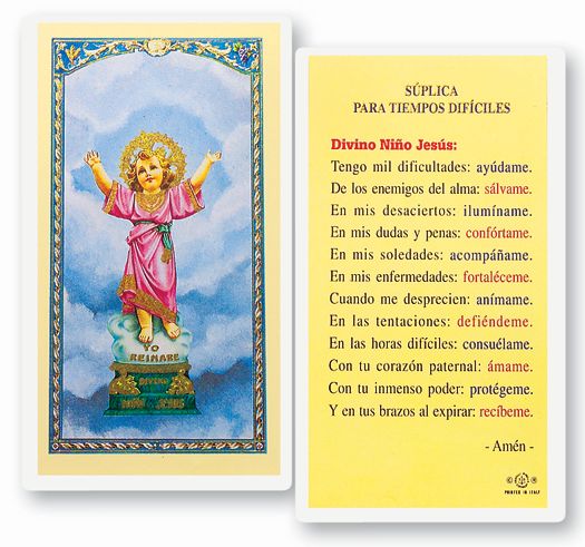 SUPLISA PARA TIEMPOS DIFICILES Spanish Laminated Holy Card, 2-5/8"x4-3/8", # 18191