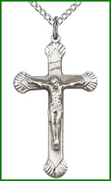 1-1/8" Sterling Silver Crucifix, Your Choice of Chain, # 18195