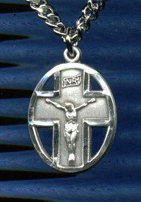 3/4" Oval Crucifix in Sterling Silver, Your Choice of Chain, # 18207