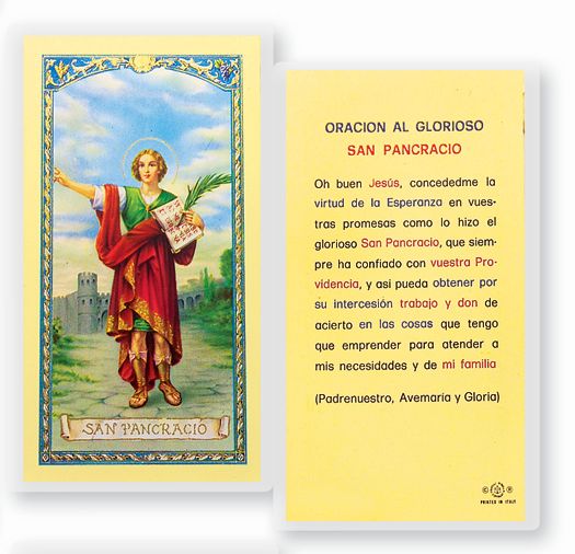ORACION A SAN PANCRACIO Spanish Laminated Holy Card, 2-5/8"x4-3/8", # 18288