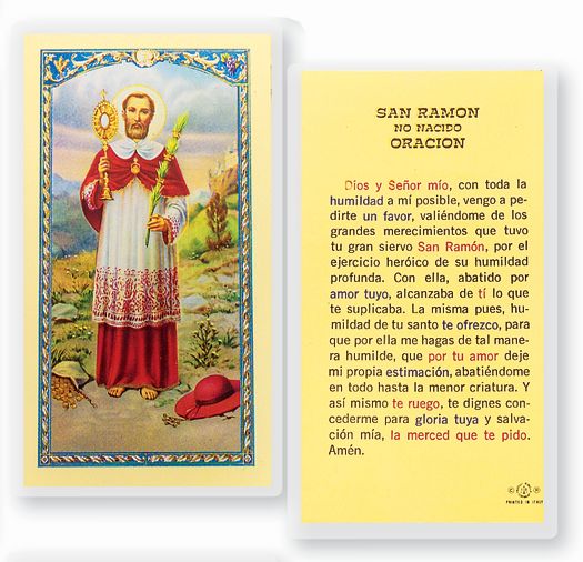 ORACION A SAN RAMON NONATO Spanish Laminated Holy Card, 2-5/8"x4-3/8", # 18293