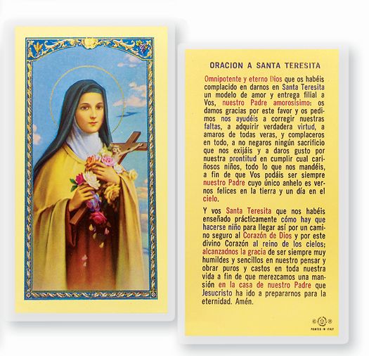 ORACION A SANTA TERESITA Spanish Laminated Holy Card, 2-5/8"x4-3/8", # 18298
