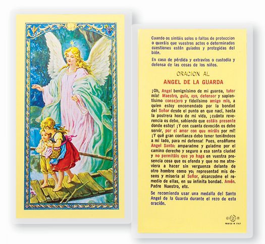 ANGEL DE LA GUARDA-DEL PUENTE Spanish Laminated Holy Card, 2-5/8"x4-3/8", # 18309