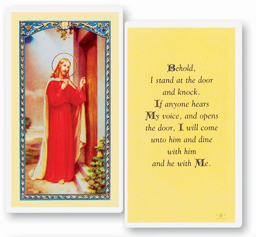 "Behold I Stand Here and Knock" Laminated Holy Card, # 18311