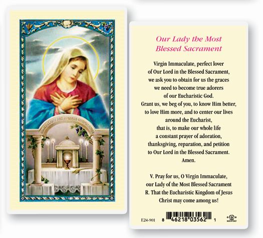 Our Lady of the Most Blessed Sacrament Laminated Holy Card, # 18333