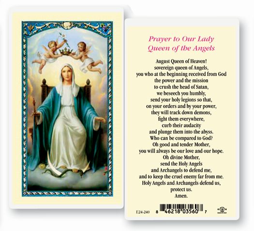 Prayer to Our Lady Queen of Angels Laminated Holy Card, # 18351