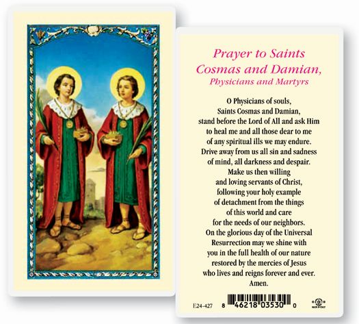 Prayer to Sts Cosmas and Damian Laminated Holy Card, # 18357