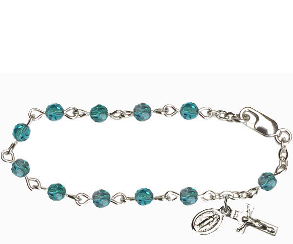 Infant Rosary Bracelet, Silver Finish, 4mm Zircon Swarovski Beads, 5.5" Long, # 1838